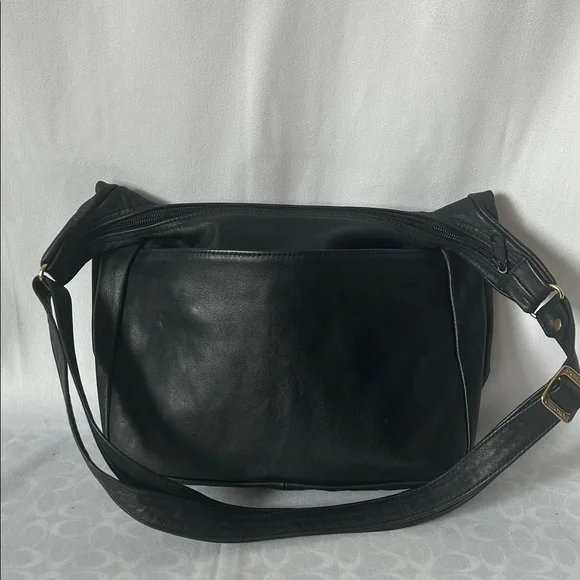 D'Onofrio Classic Black Leather Travel Shoulder Bag Purse 🌺🌺 - Picture 1 of 7